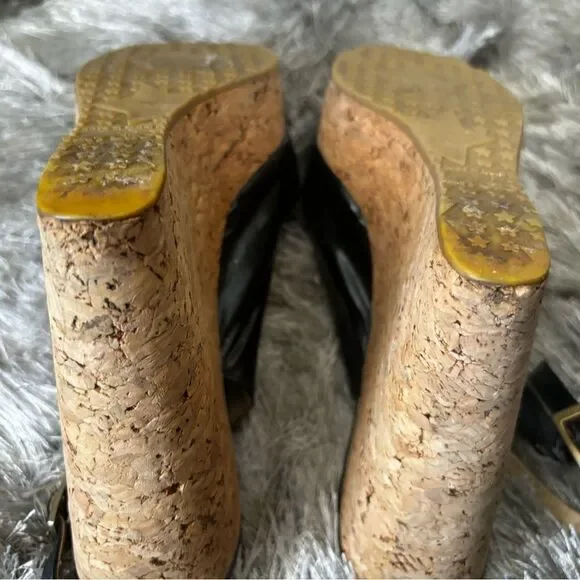 JIMMY CHOO cork wedge slingback sandals classic black dress shoes open toe y2k - Picture 3 of 7